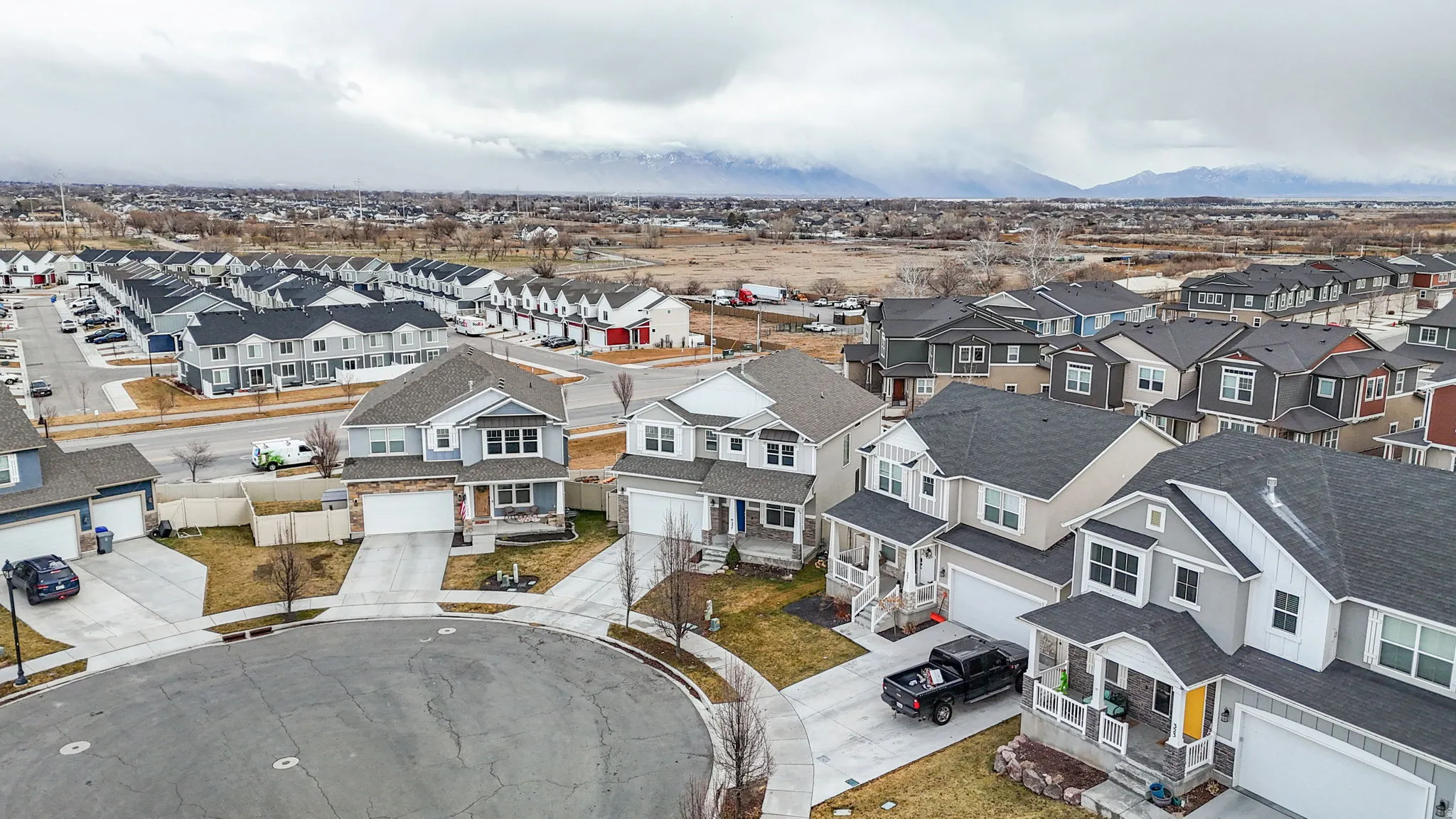 Aerial perspective of suburban area