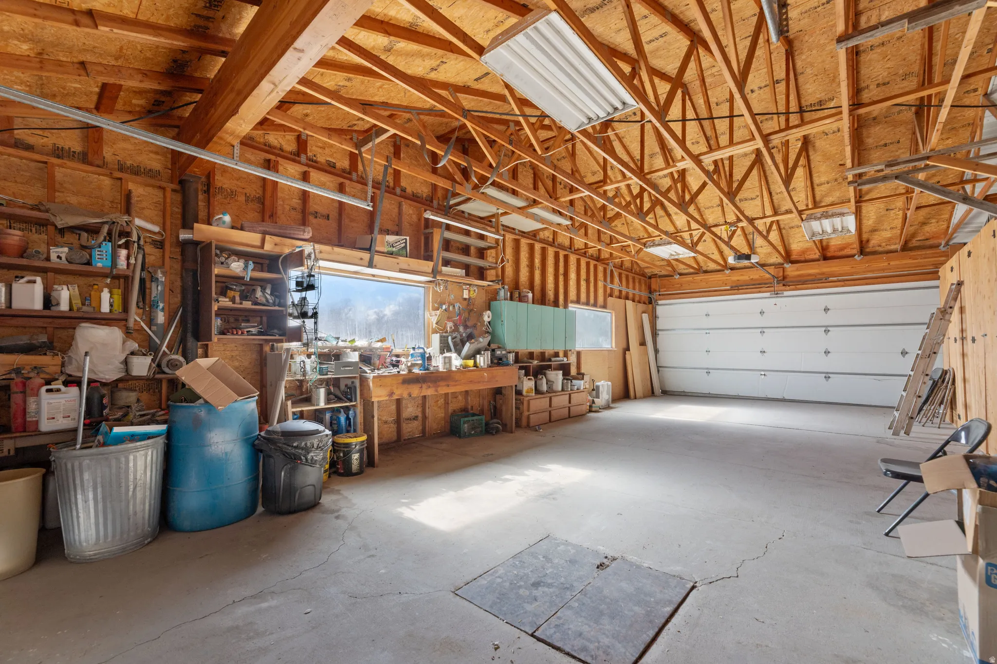 Garage with a workshop area