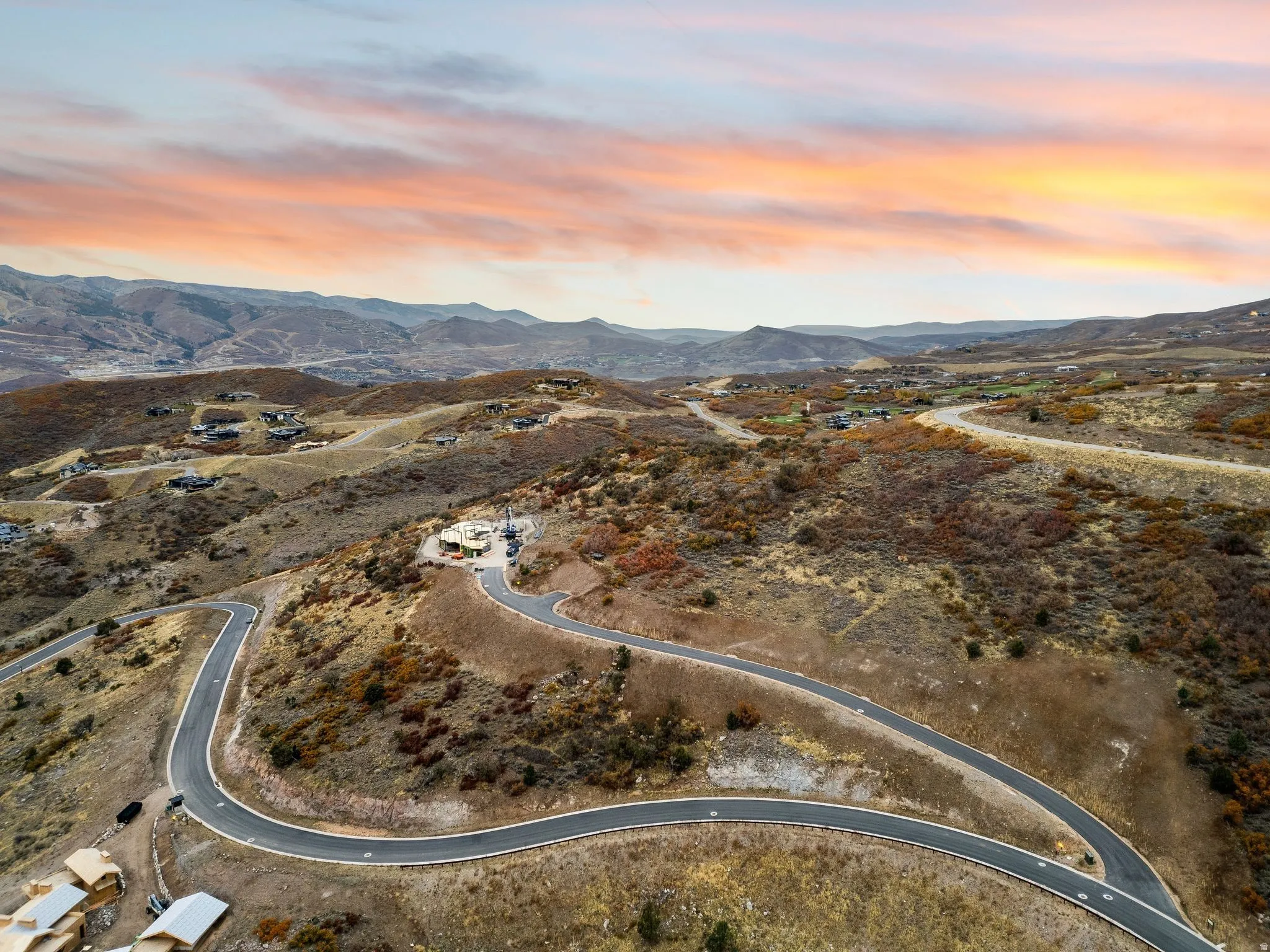 Drone / aerial view of a mountainous background