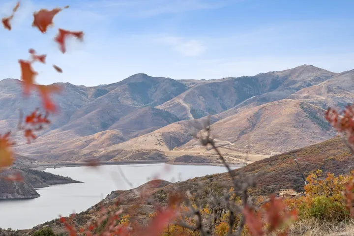 View of mountain background featuring a large body of water