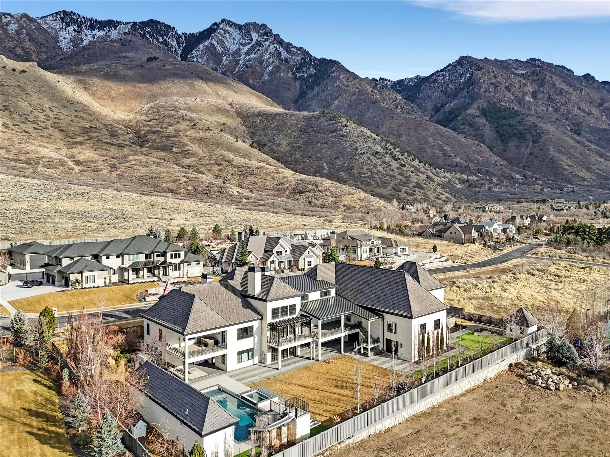 View of mountain background with nearby suburban area