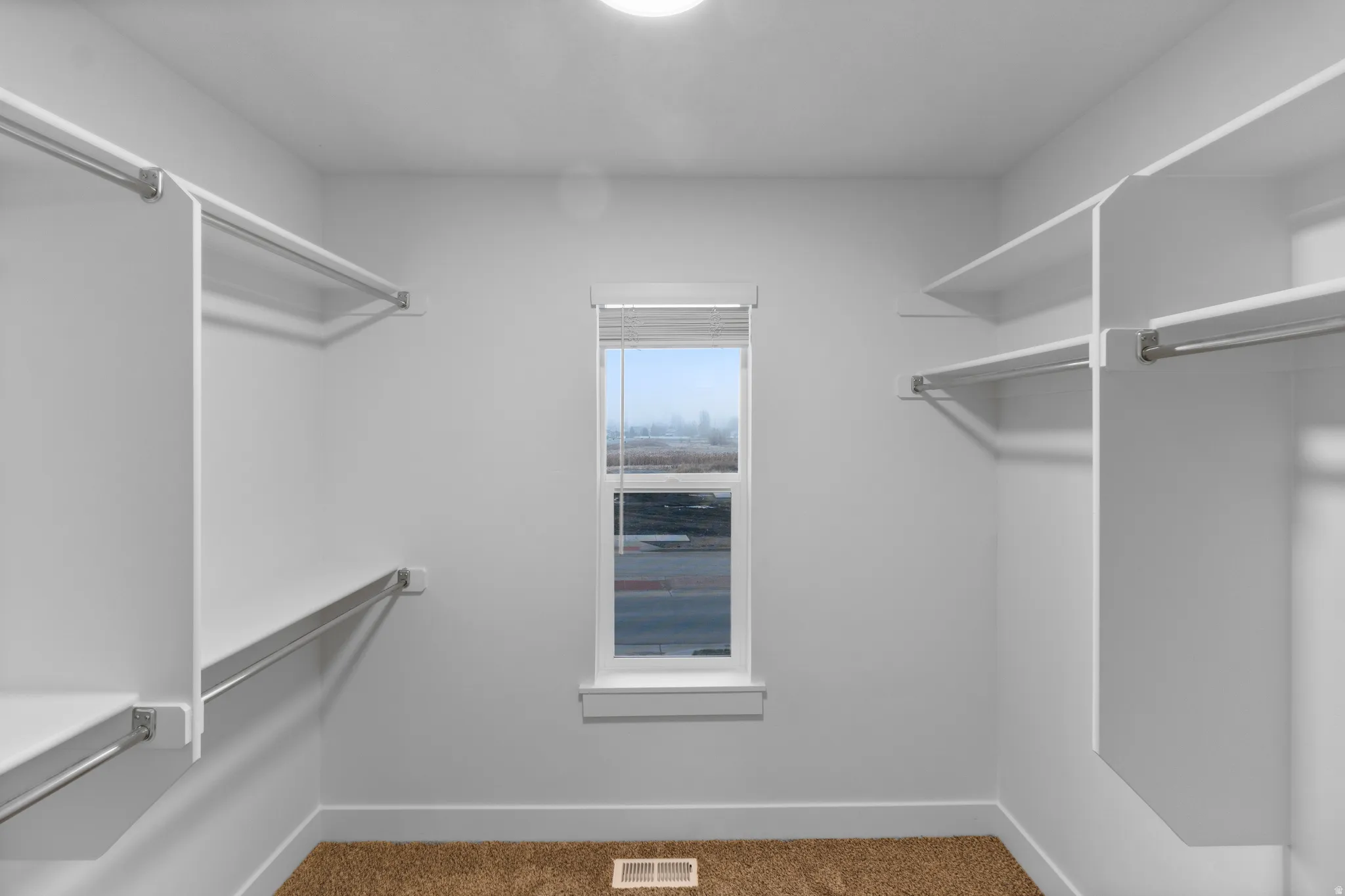 Walk in closet with carpet floors