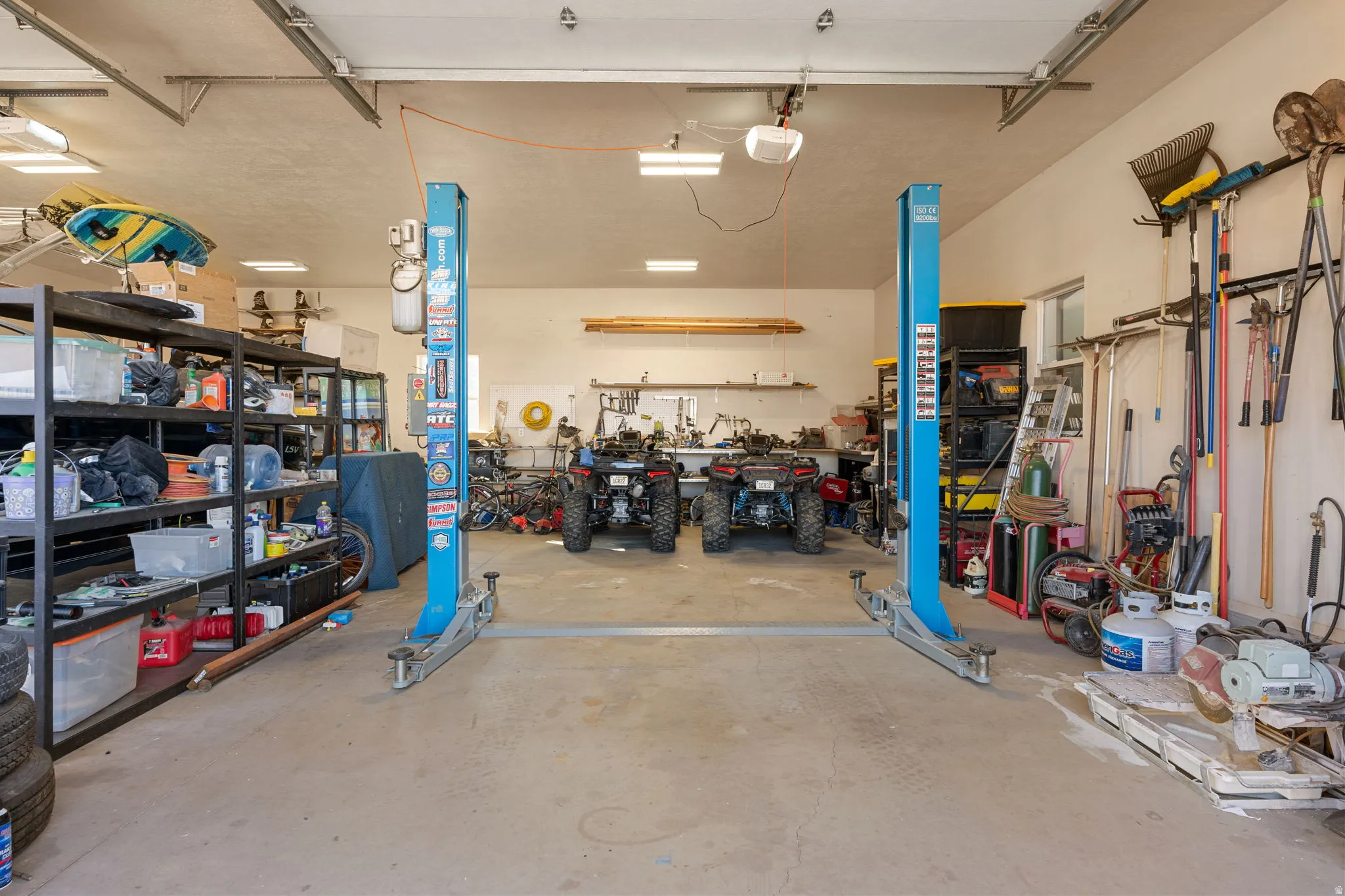 View of garage car lift