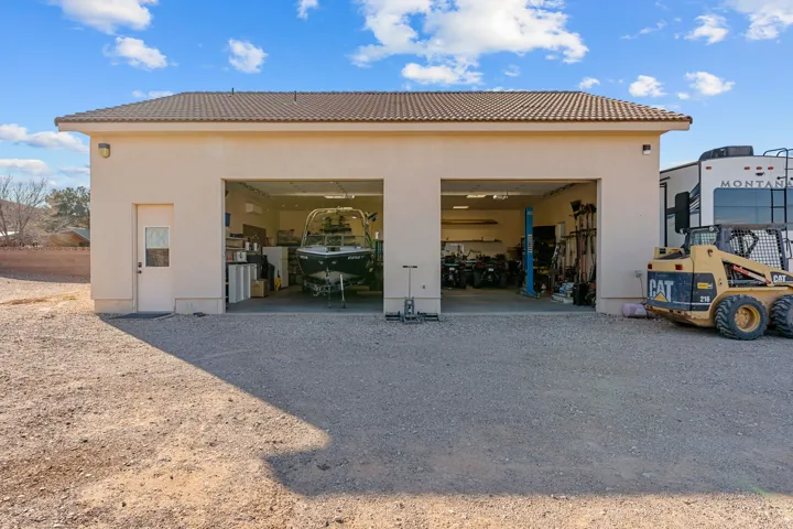 View of detached garage