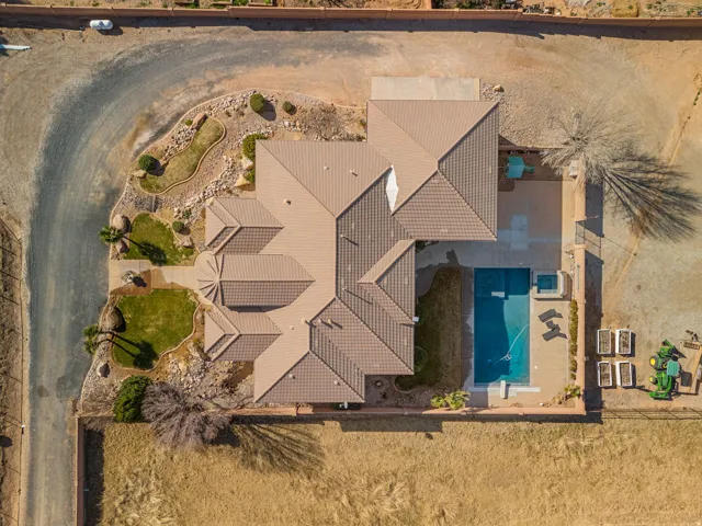 Drone / aerial view of a pool area