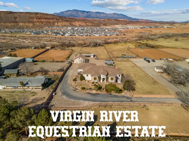 Aerial view of The Virgin River Equestrian Estate with mountains views