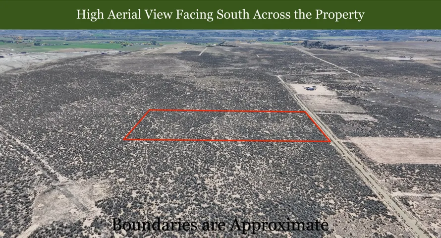 Aerial overview of property's location with property parcel outlined