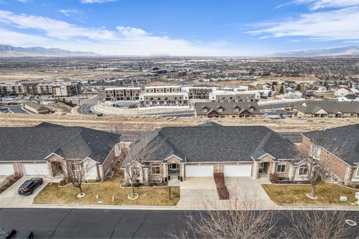 Aerial perspective of suburban area featuring mountains