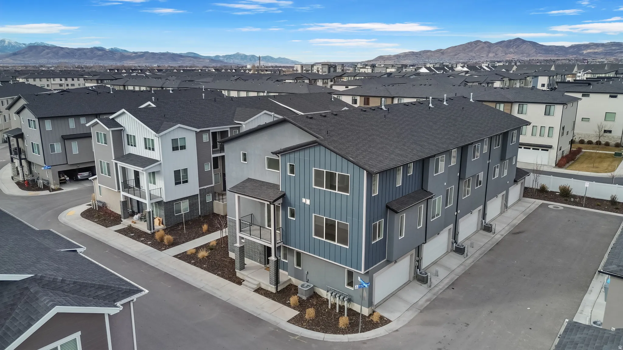 Drone / aerial view of a mountainous background