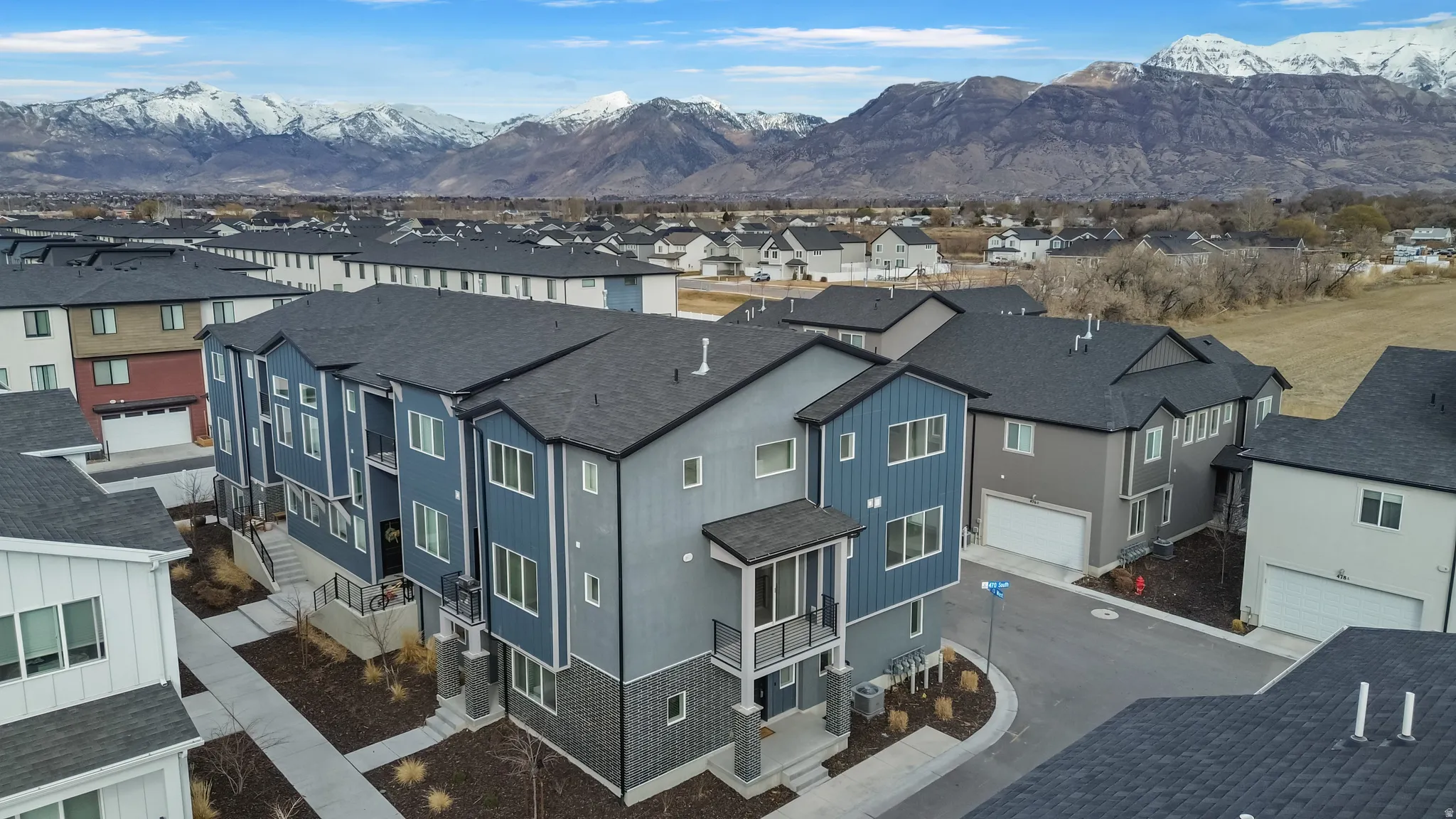 Drone / aerial view of a mountain backdrop