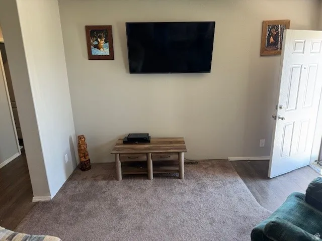 Living room with carpet floors