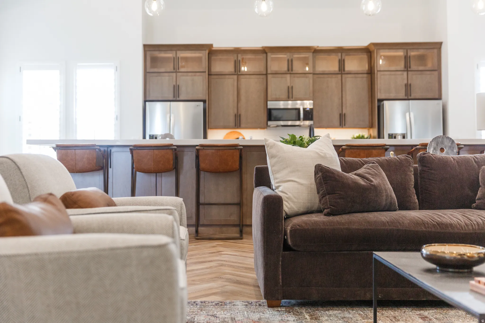 Living room featuring parquet floors
