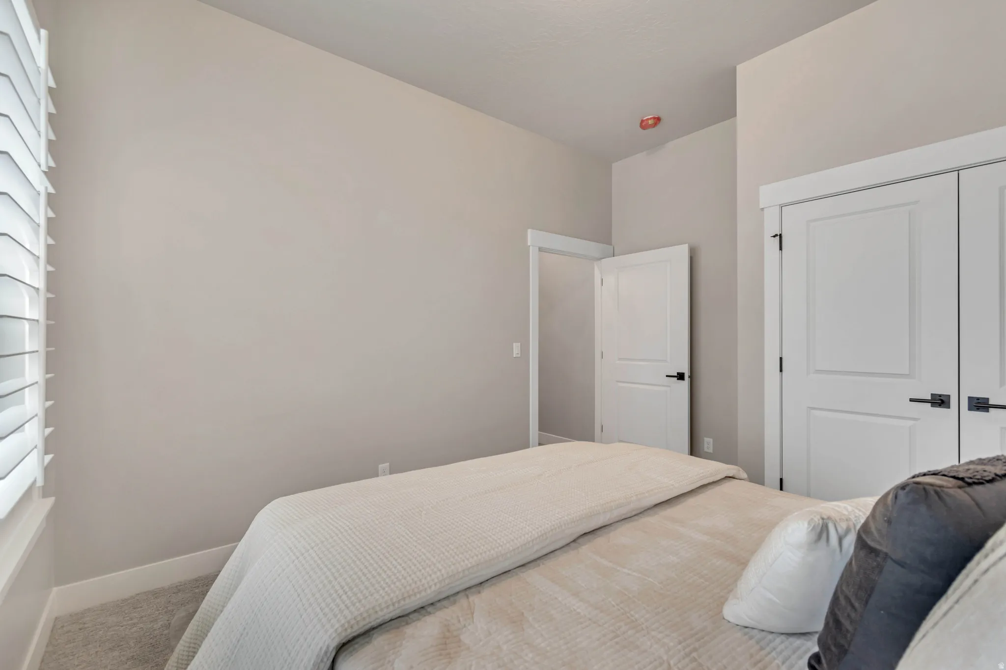 Bedroom featuring carpet flooring and a closet