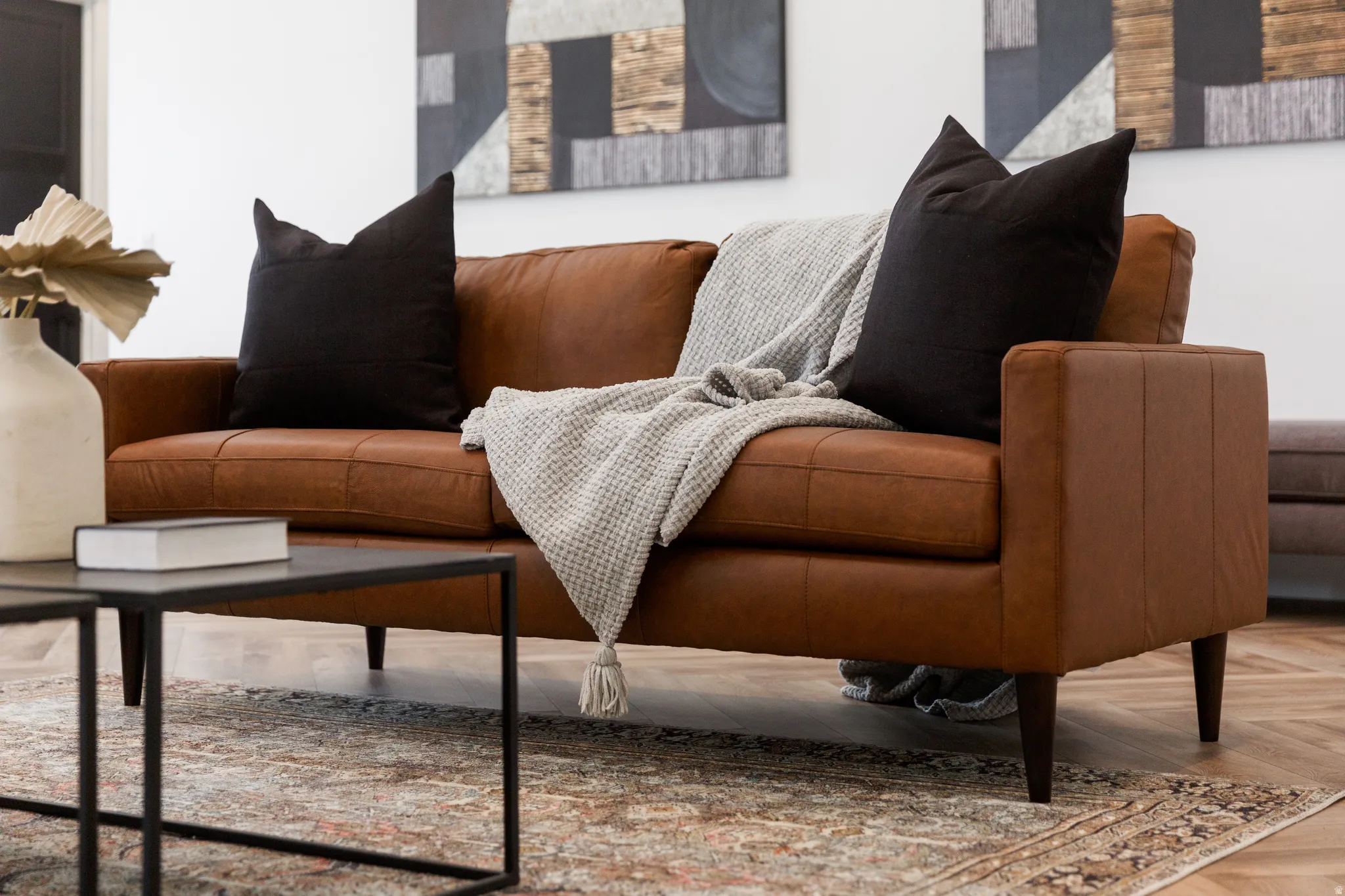 Living area with parquet flooring