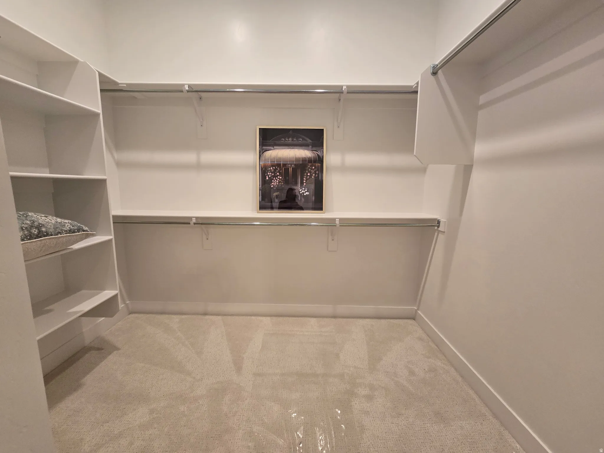 Walk in closet featuring light carpet