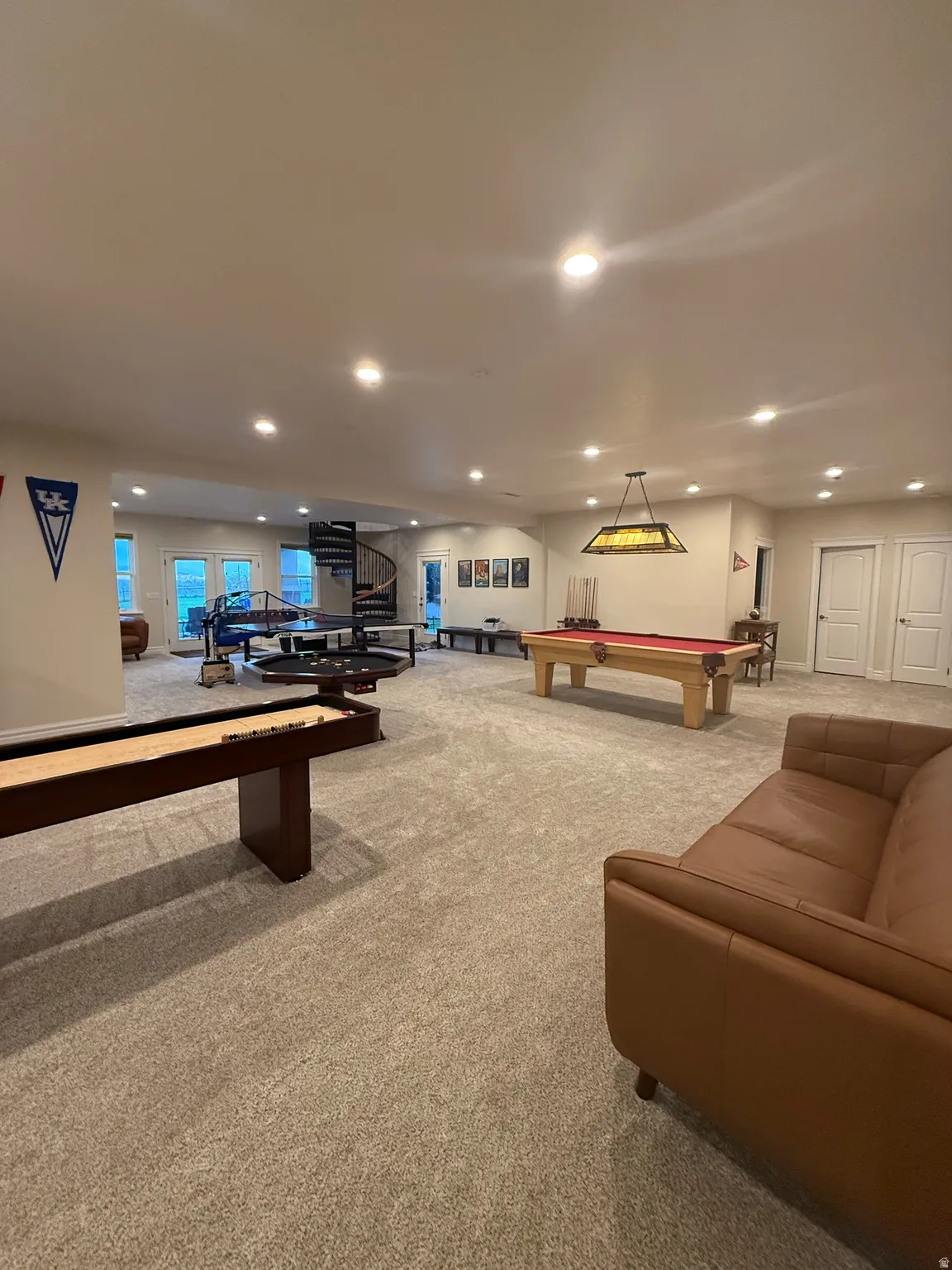 Game room featuring billiards and recessed lighting