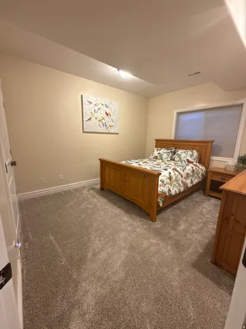 Bedroom with carpet floors and baseboards