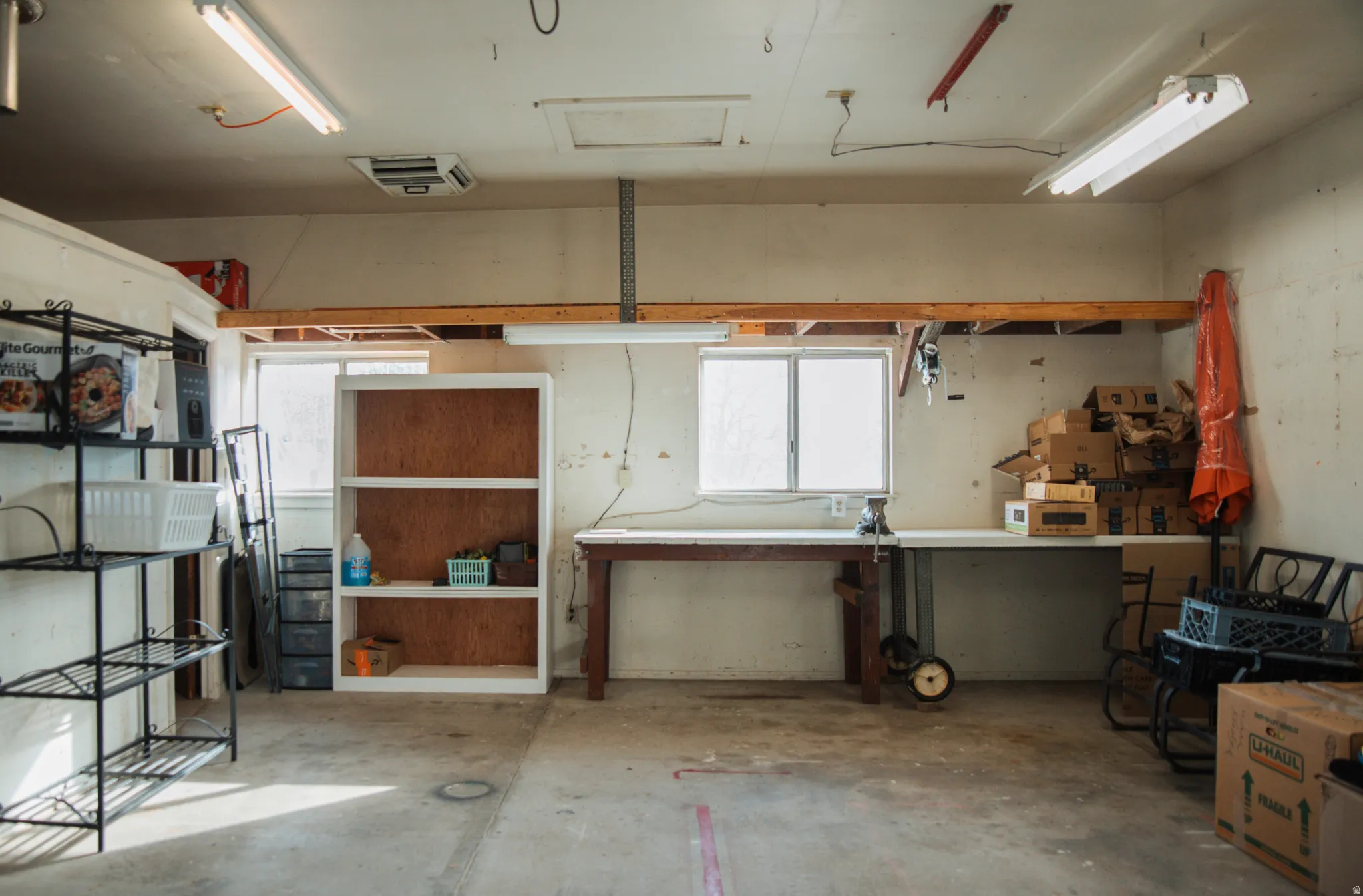 Garage with a workshop area