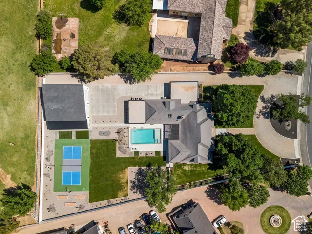 Drone / aerial view of a pool