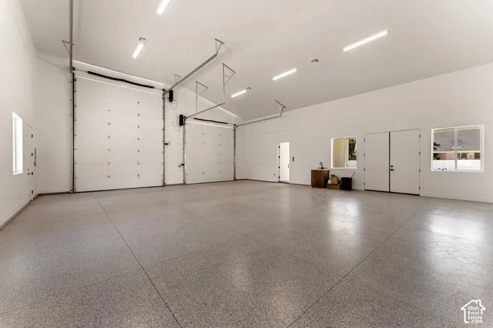 View of 40 Ft Deep RV garage with a 12 Ft Door and 16 Ft Door.