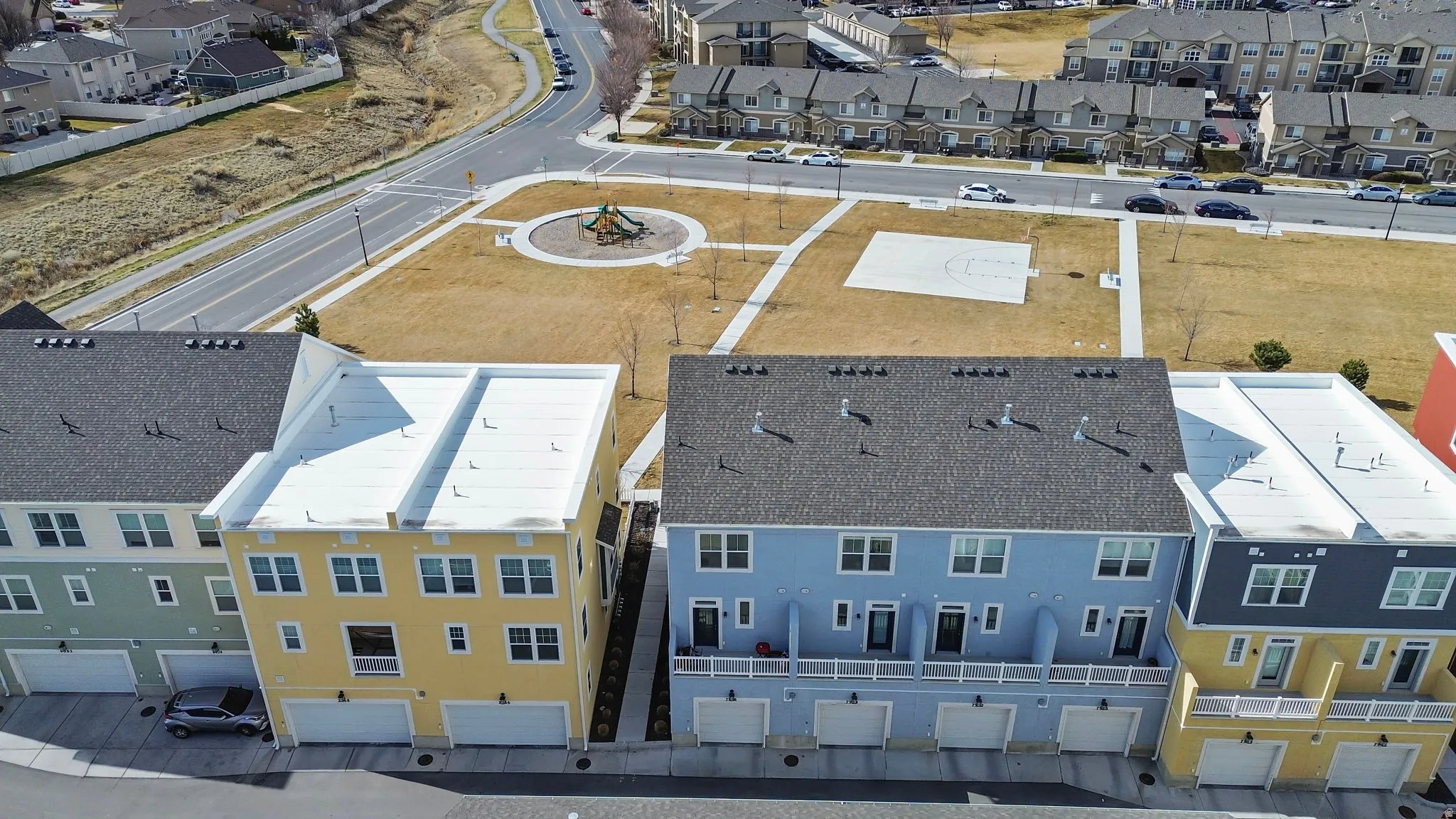 Aerial perspective of suburban area