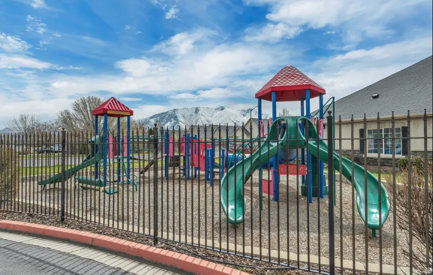 Community play area featuring a mountain view