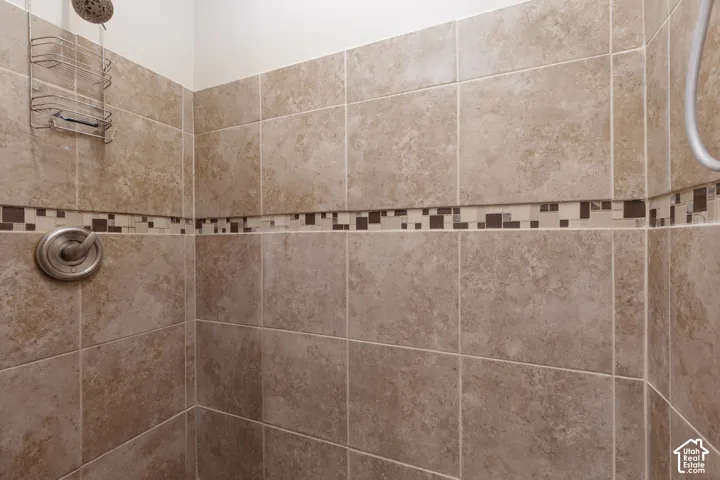 Primary bathroom view of a tile shower
