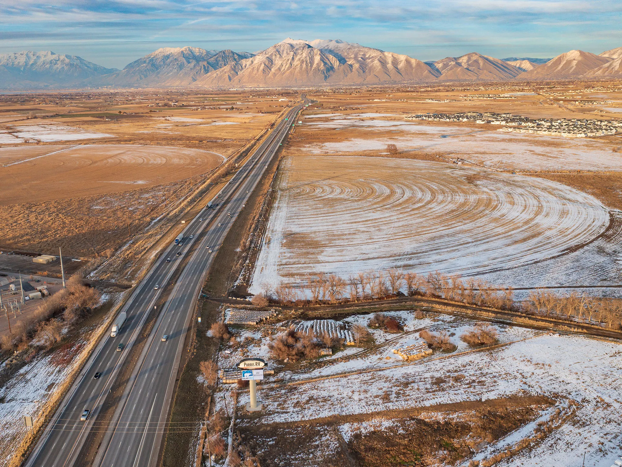 Overview of rural landscape featuring mountains