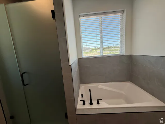 Bathroom with a stall shower and a bath