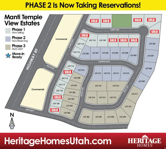 Subdivision Plat Map. Displaying the property layout, lot statuses, and phase designations for the development