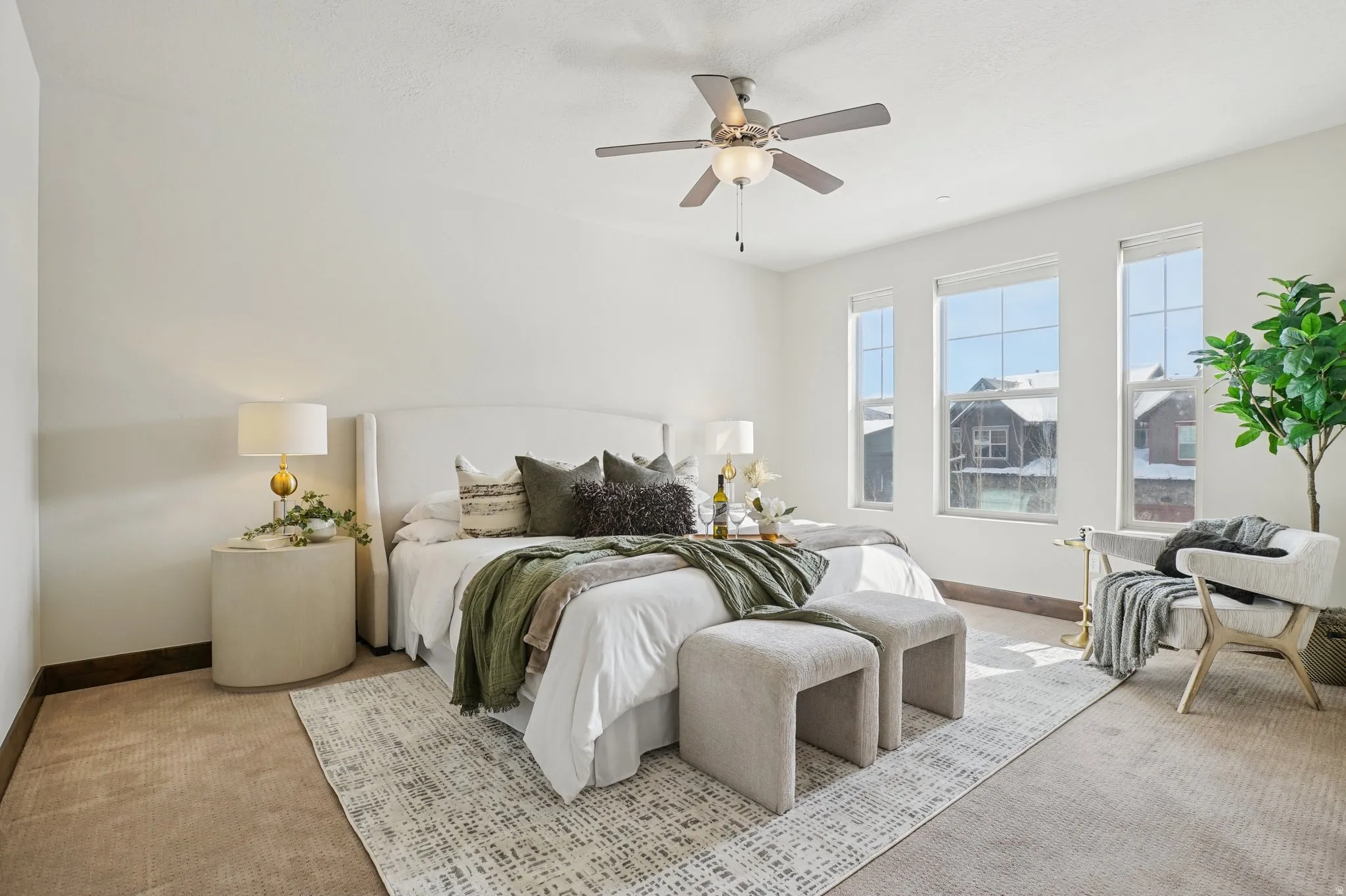 Bedroom featuring carpet floors and a ceiling fan