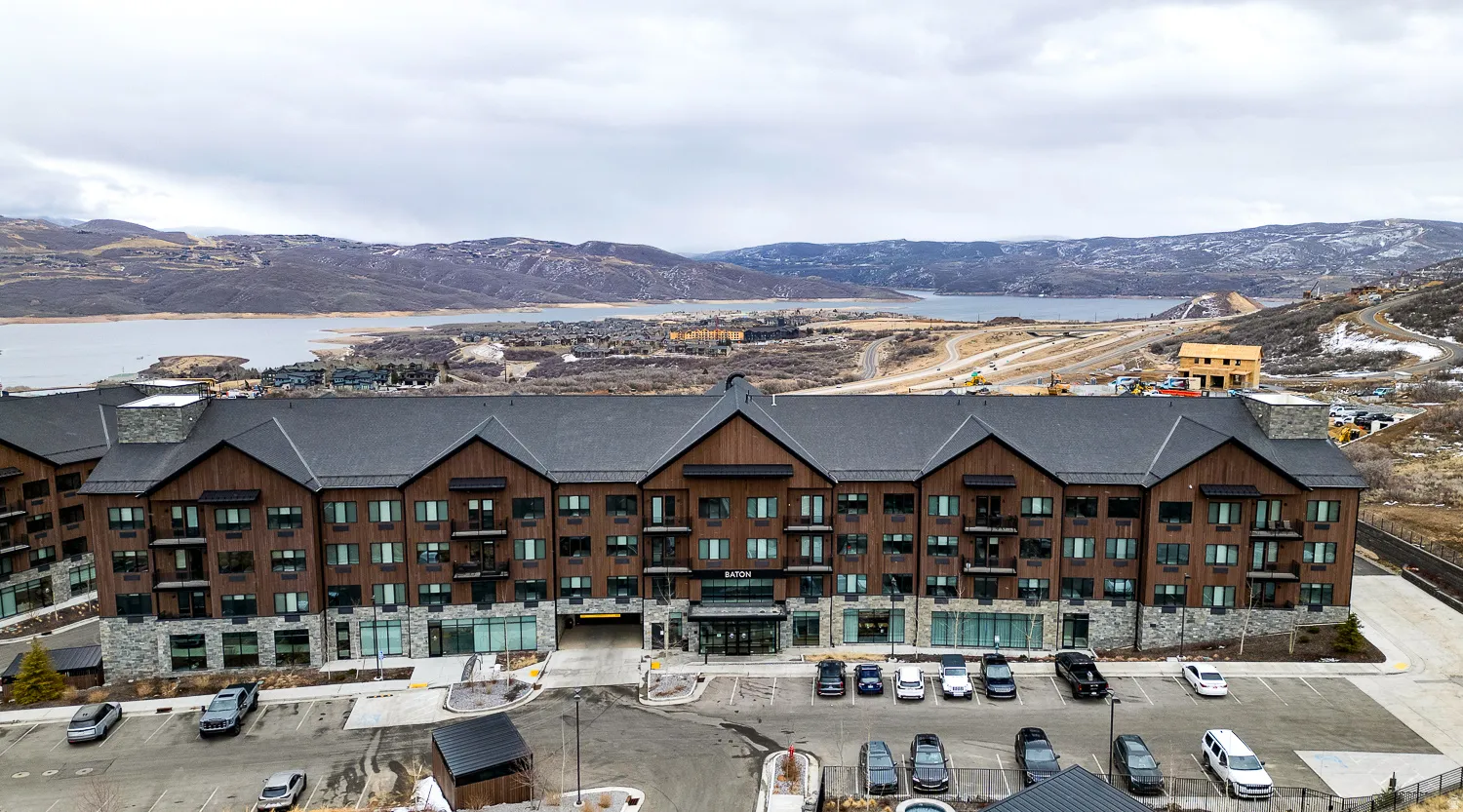Drone / aerial view of a mountain backdrop