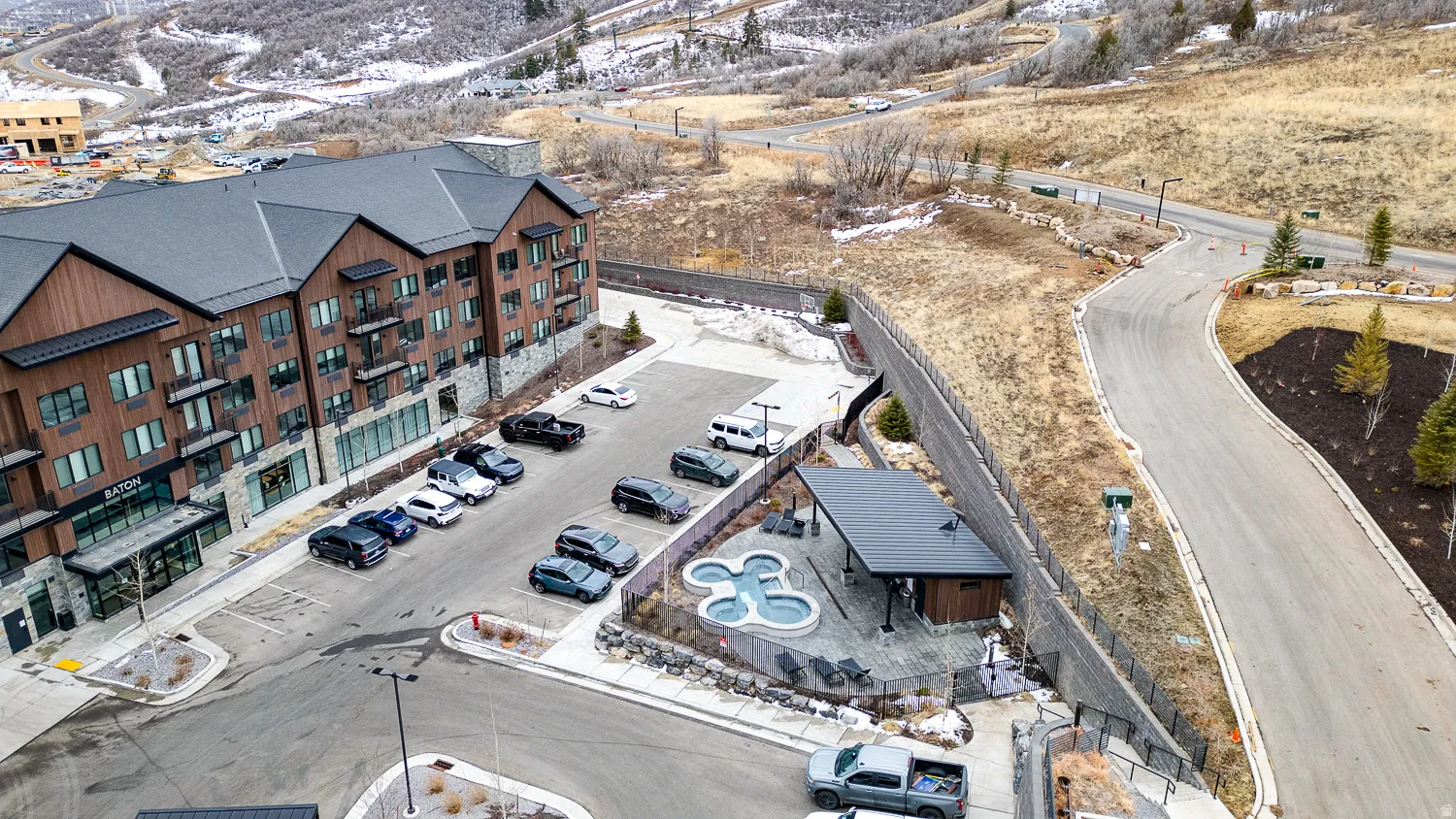 Drone / aerial view of a mountain backdrop