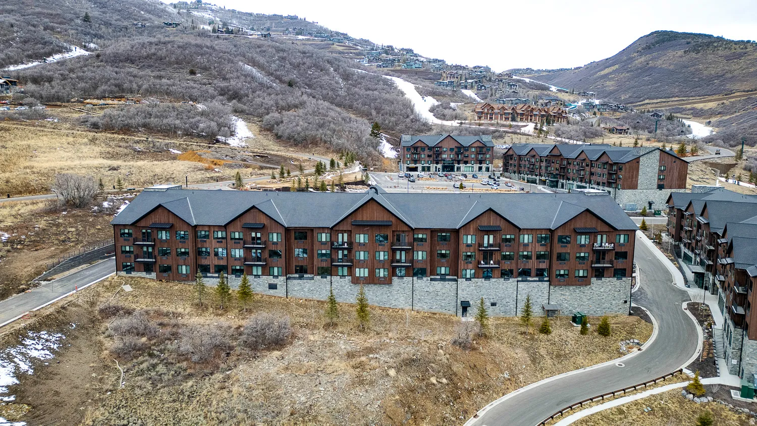 Drone / aerial view of a mountain backdrop