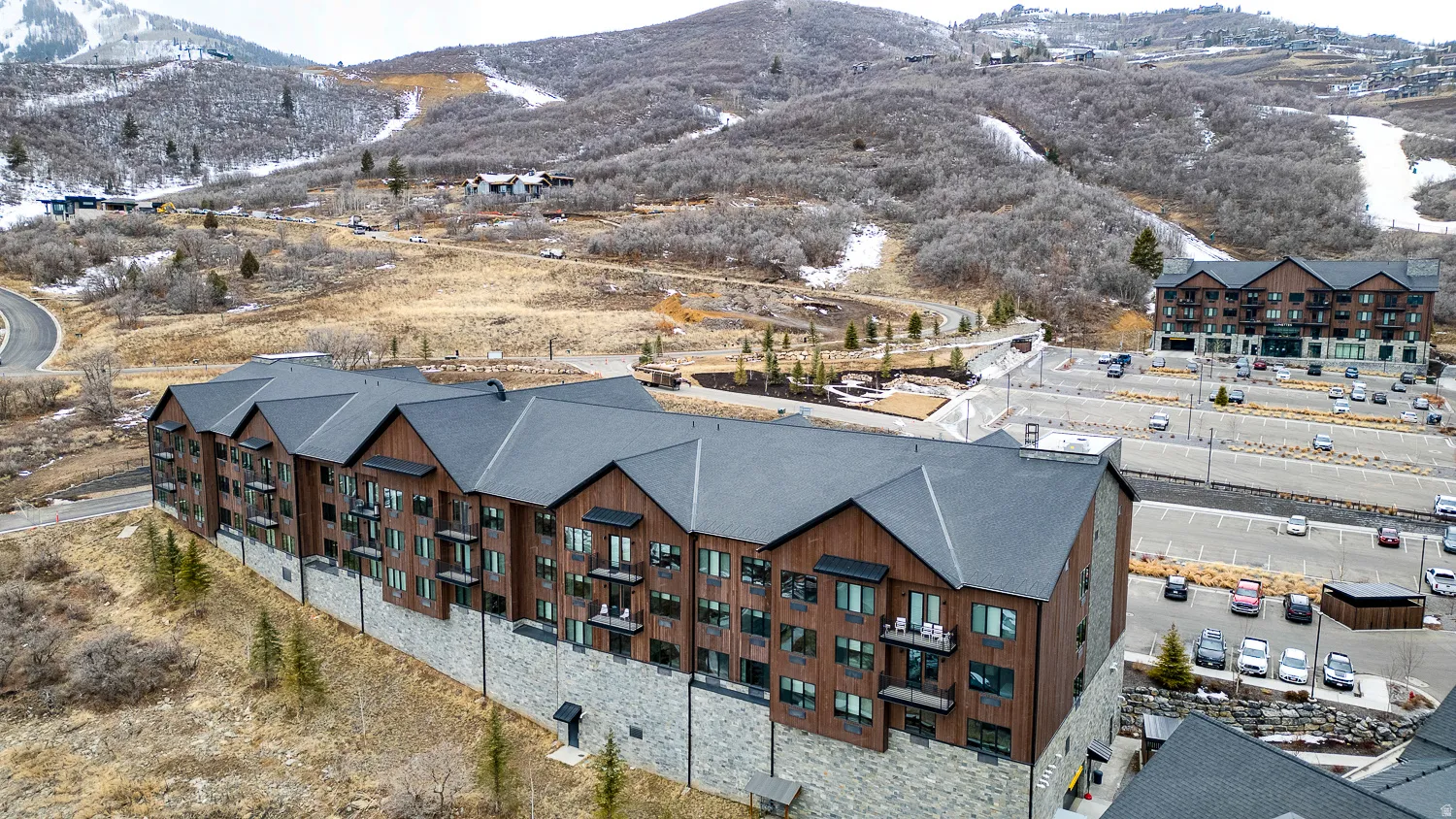 Aerial view of a mountain backdrop