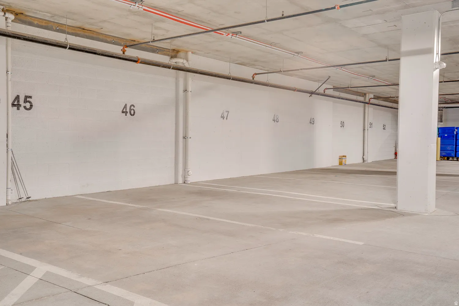 Parking garage with concrete block wall