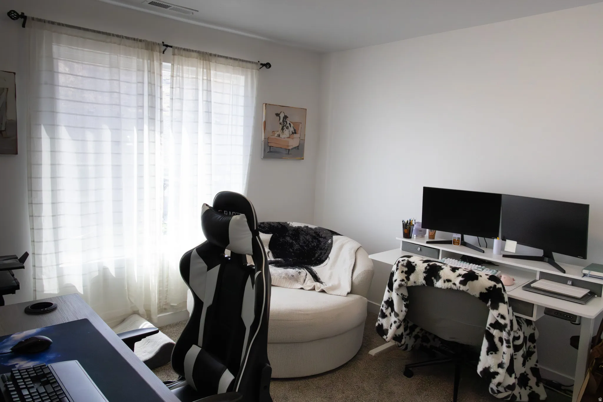 View of carpeted home office
