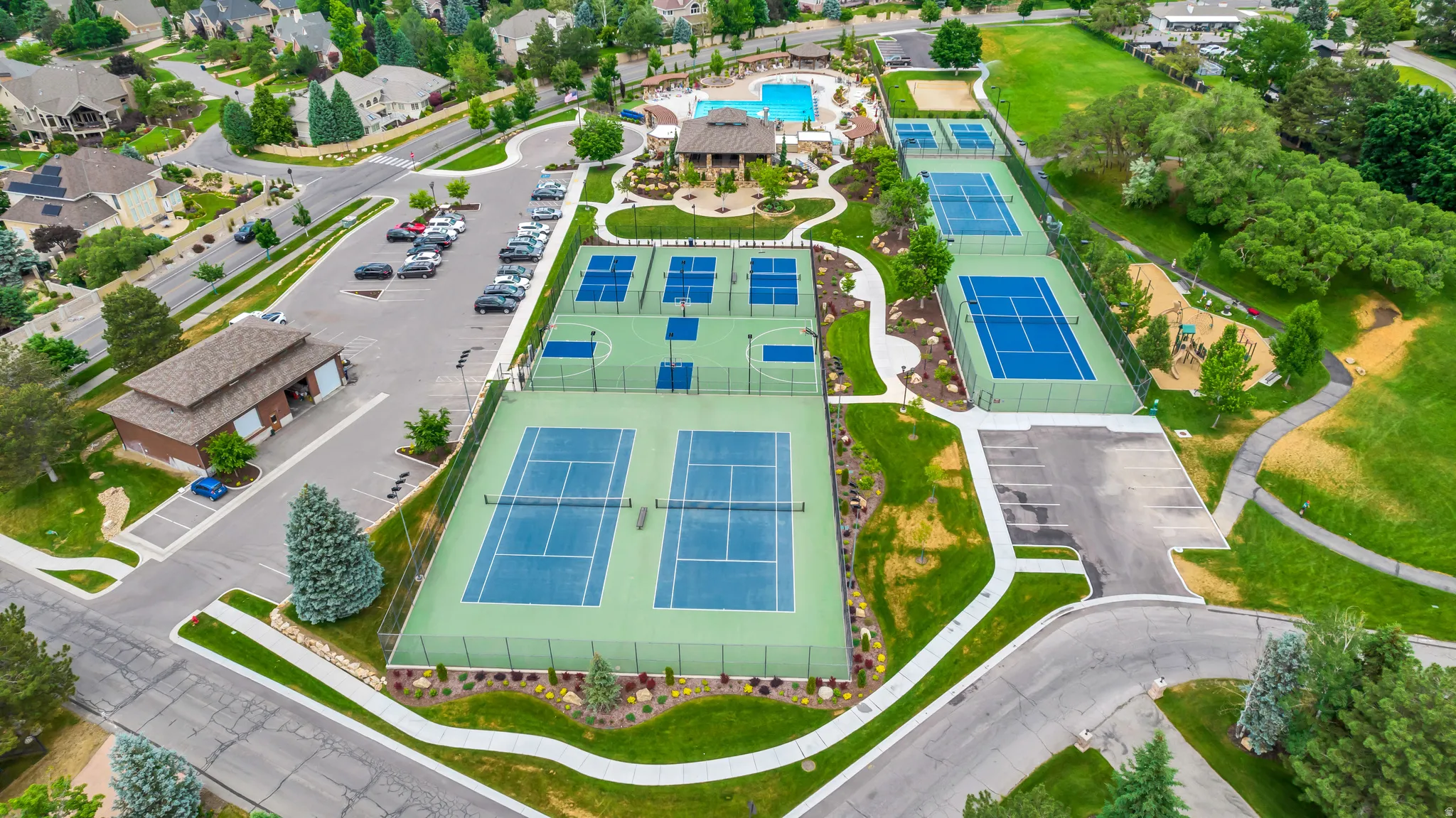 Bird's eye view of a pool area