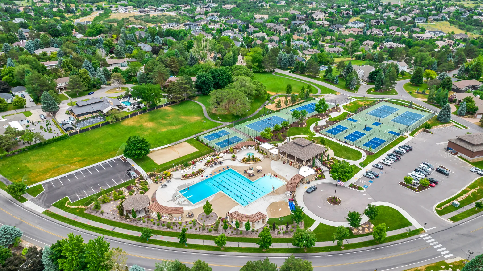 Aerial view of a pool area