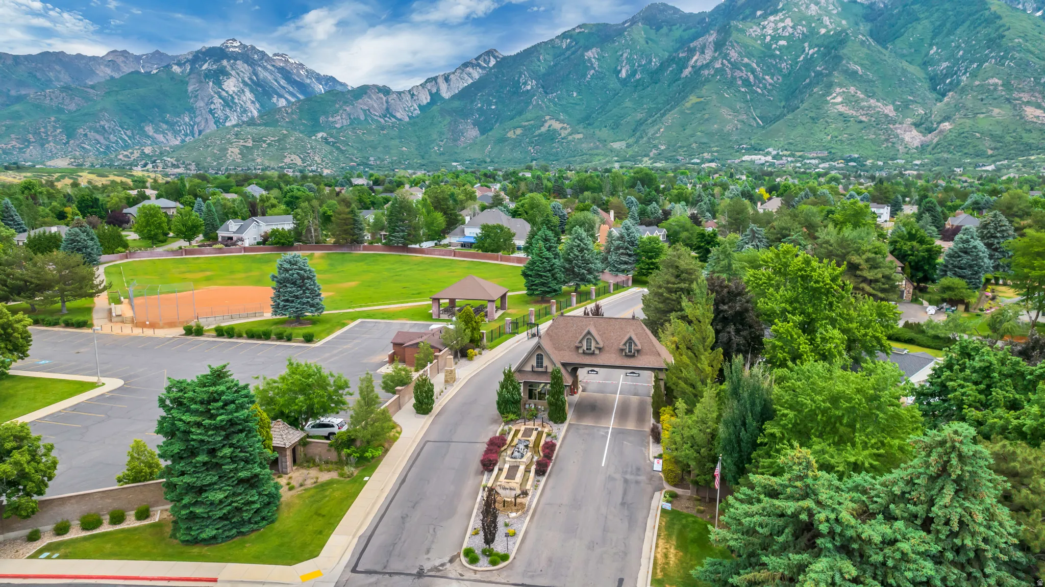 Bird's eye view of a mountainous background