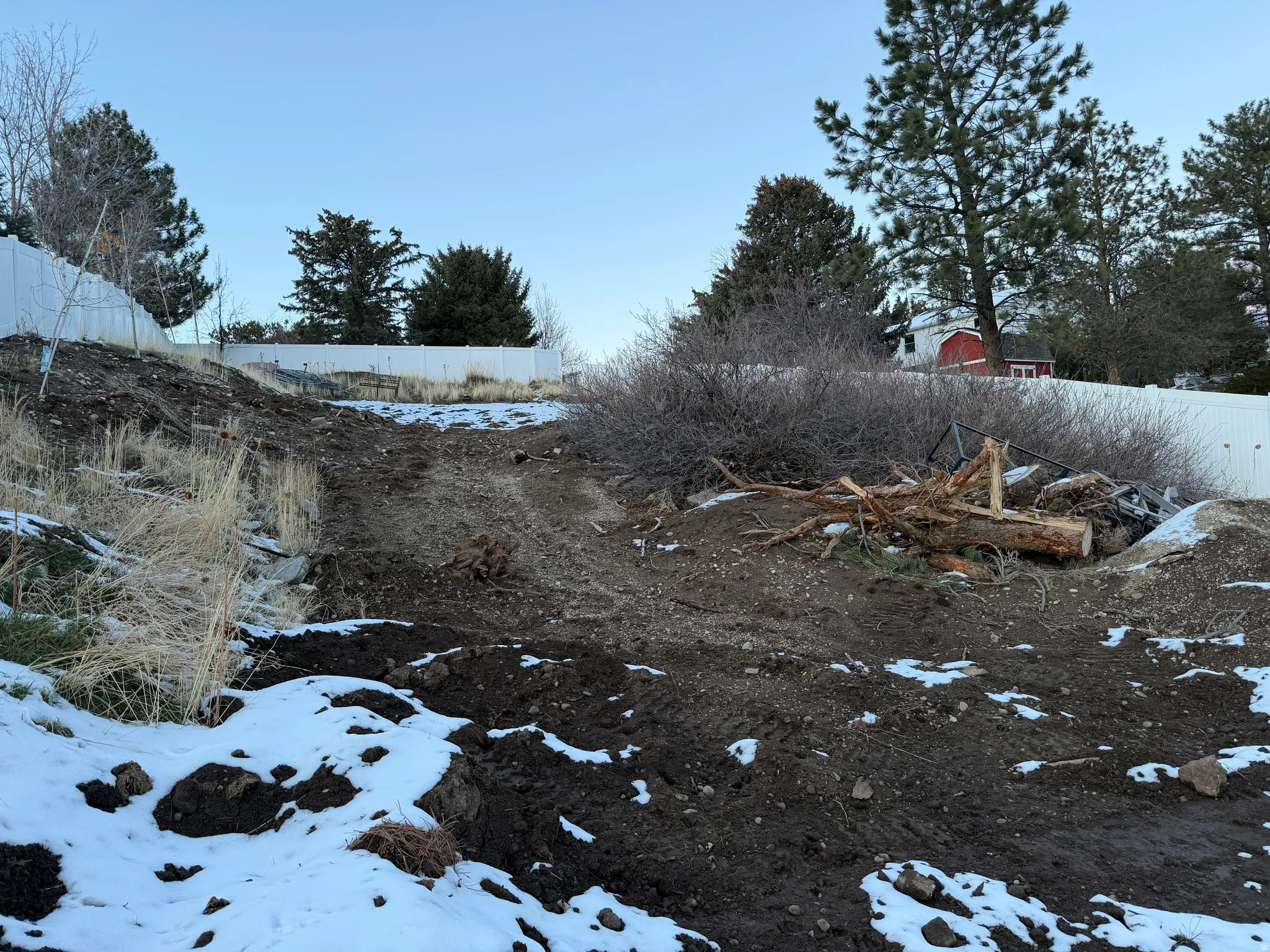 View of yard layered in snow