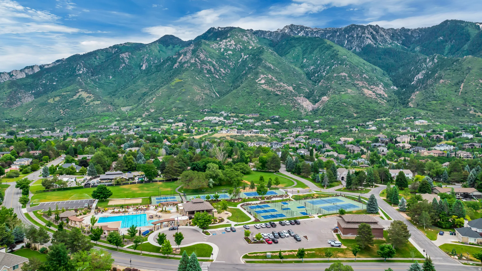 Drone / aerial view of a mountainous background