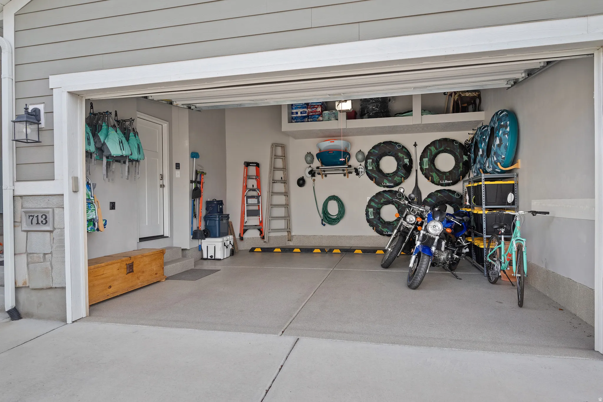 Built in storage self above parking.