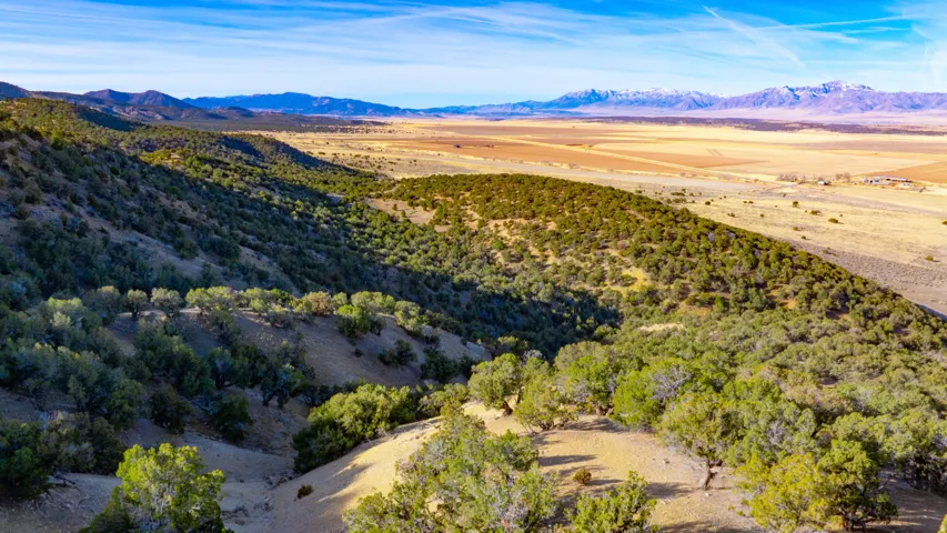 Bird's eye view of a mountainous background