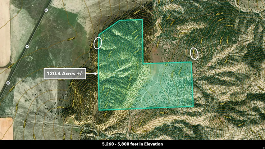 Aerial view of property's location with property boundaries highlighted