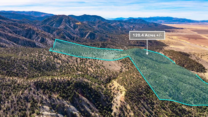 Aerial overview of property's location featuring a mountain backdrop and property boundaries highlighted