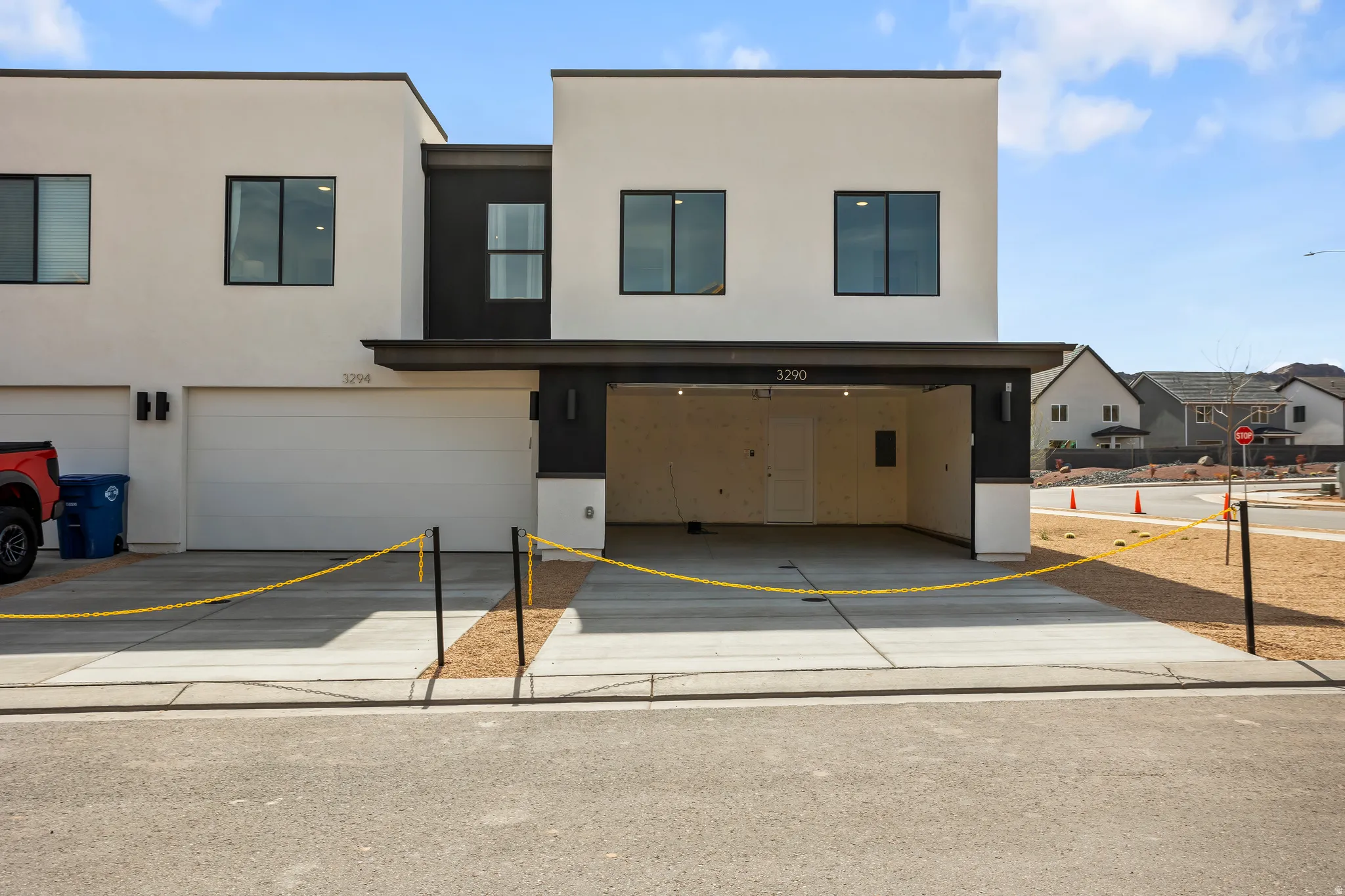 Contemporary home featuring stucco siding