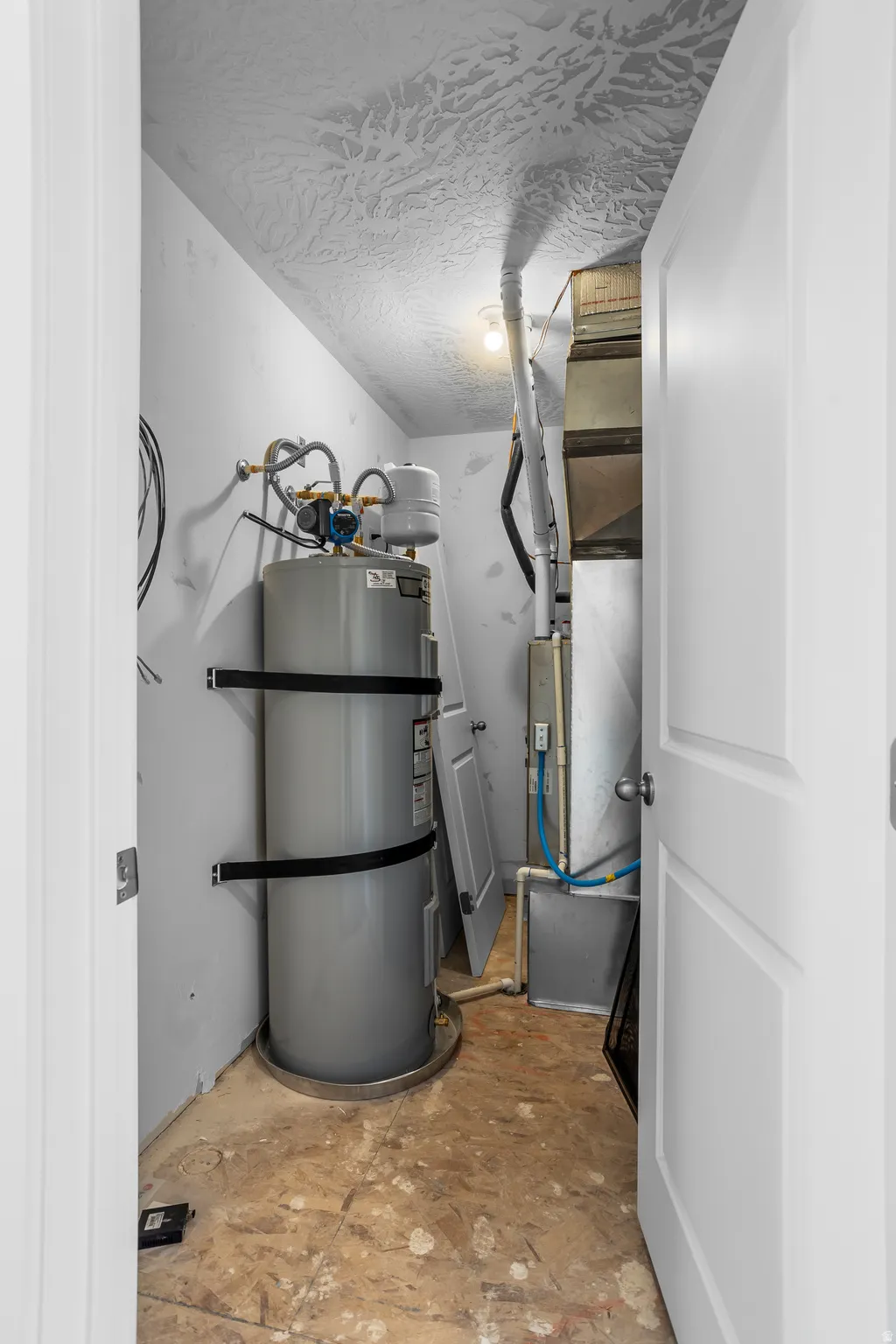 Utilities featuring strapped water heater and heating unit