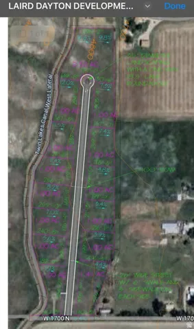 Aerial map of property and surrounding area with property parcel outlined