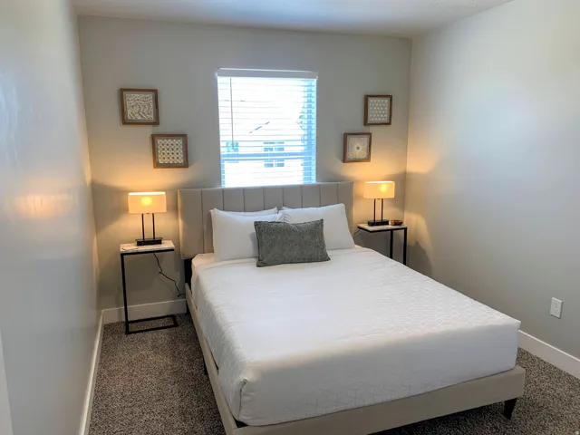 Bedroom with baseboards and carpet